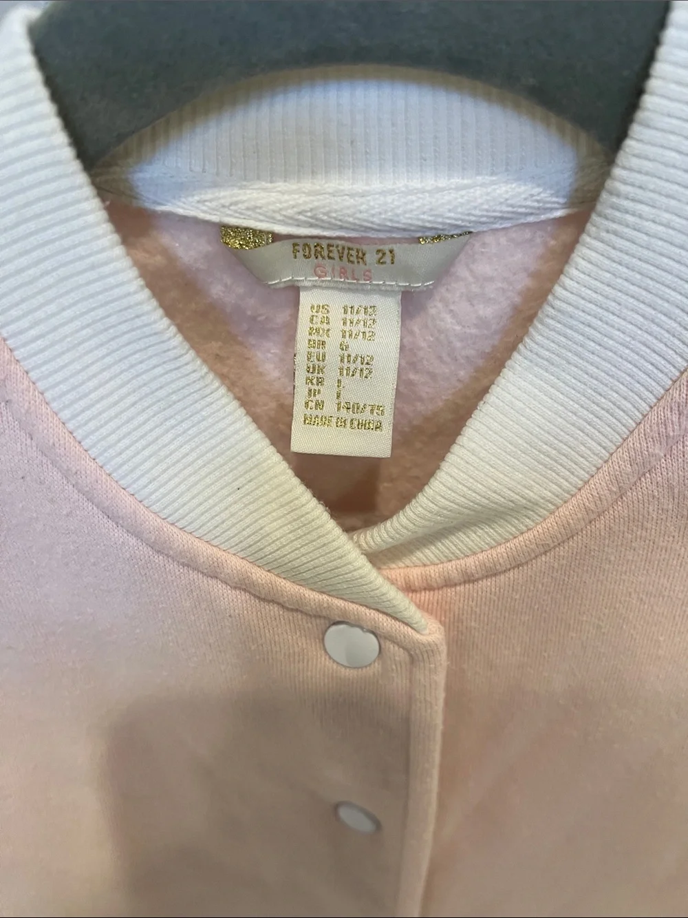 Forever 21 light Pink & White Kids Varsity Jacket Mermaid Crew size 10-12
